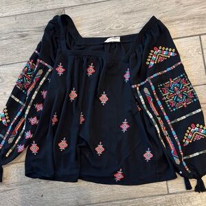 Savanna Jane Black Top with Colorful Embroidery